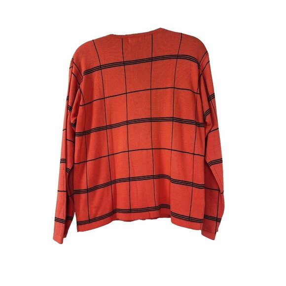 Dressbarn L Orange Black Window Pane Plaid Cardigan Cami Sweater Knit Layered - Picture 3 of 16